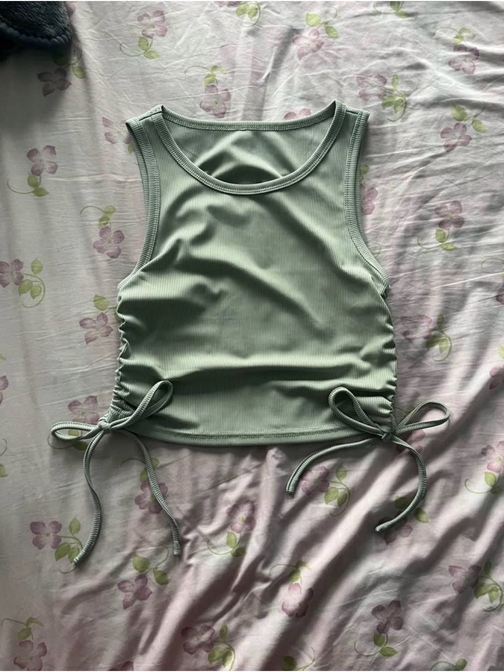 Ribbed Side-Tie Tank Top - Sage Green